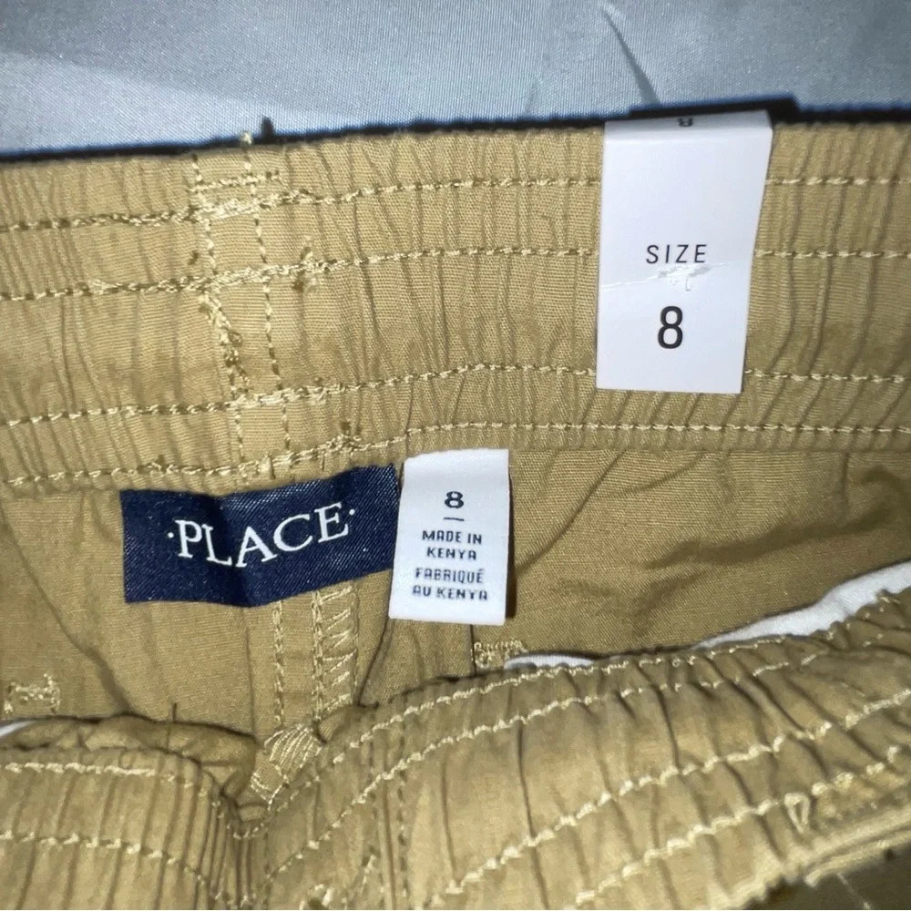The Childrens Place Boys Khaki‎ Cargo Pants Tan Cotton Size 8 Elastic Waist